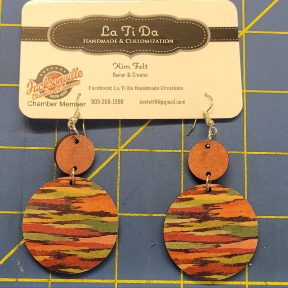 Camo Fall Color Double Round Shape 2" Earrings - Picture 1 of 1